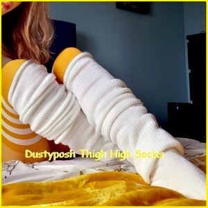 Long Thigh High Loose Socks Cozy Over Knee Black White Blue Queen Plus Unisex